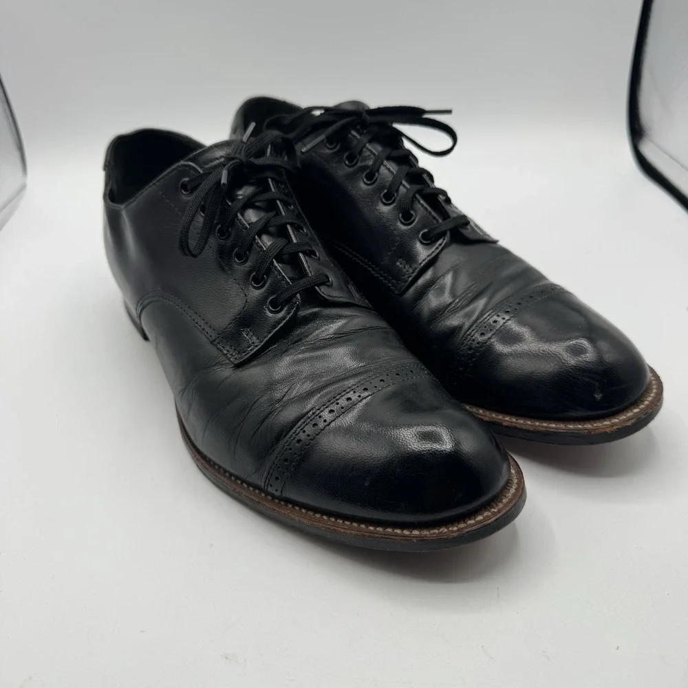 Stacy Adams Oxford Dress Shoes Men 8.5E Black Leather Cap Toe Lace Up USA